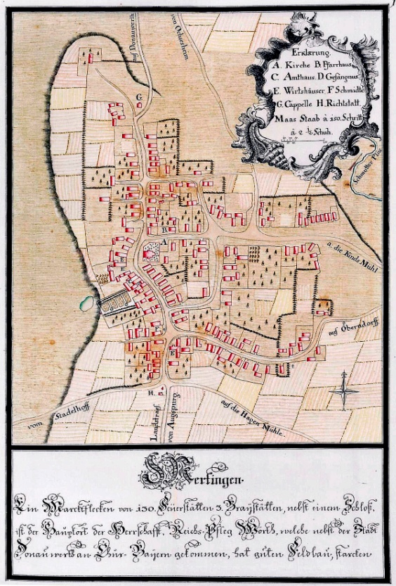 Historische Kolleffel-Karte von Mertingen um 1750
